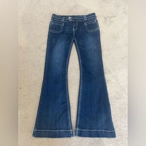 Edikted Dark Indigo Flare Women’s Jeans in XL, Contrast stitching,